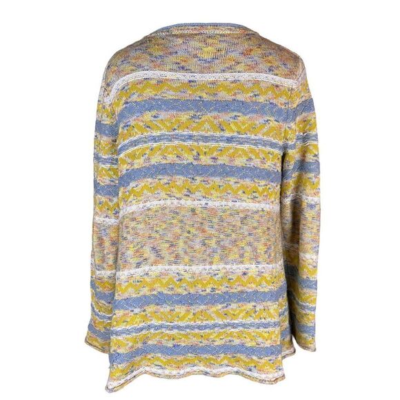 Sundance long cozy open front cardigan striped yellow blue linen blend small - Picture 3 of 4